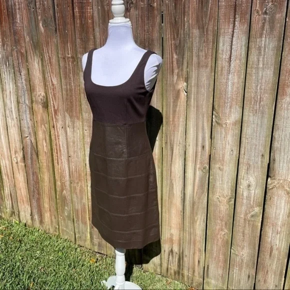 TERI JON SPORTSWEAR Brown Mixed Media Sleeveless Dress 6 - Picture 8 of 15